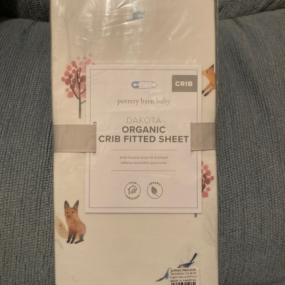 SOLD: Pair of Pottery Barn Baby Dakota Woodland Organuc Crib Fitted Sheets